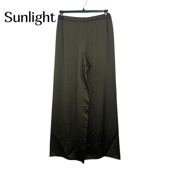 Jenni Kayne Dark Olive Silky Wide-Leg Elastic Waist Pants Women SZ Small Pull on - Picture 1 of 12